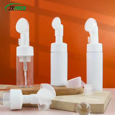 40ml Clear White Foam Pump Bottle Round Shape With Silicone Cleansing Brush